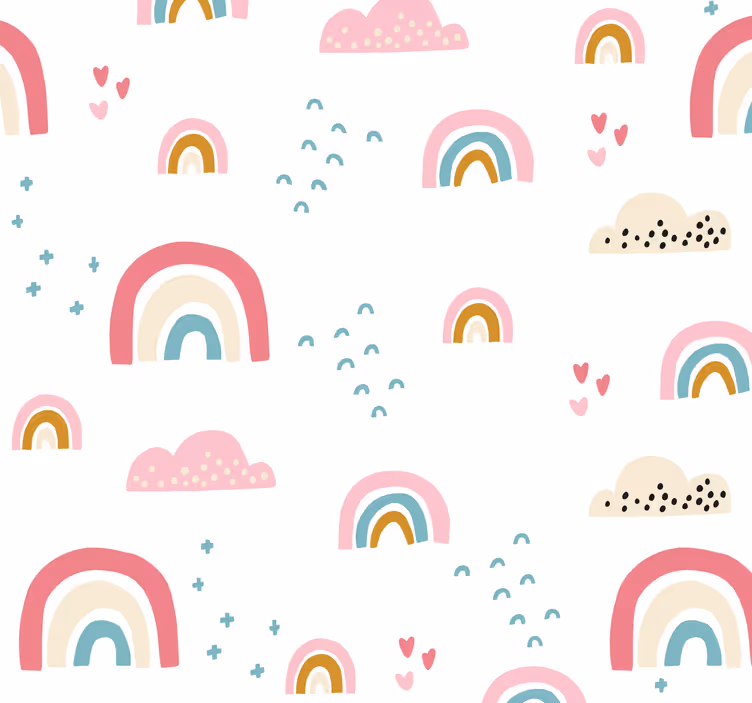 Pastel renk gökkuşağı desen yatak odası duvar kağıdı - TenStickers