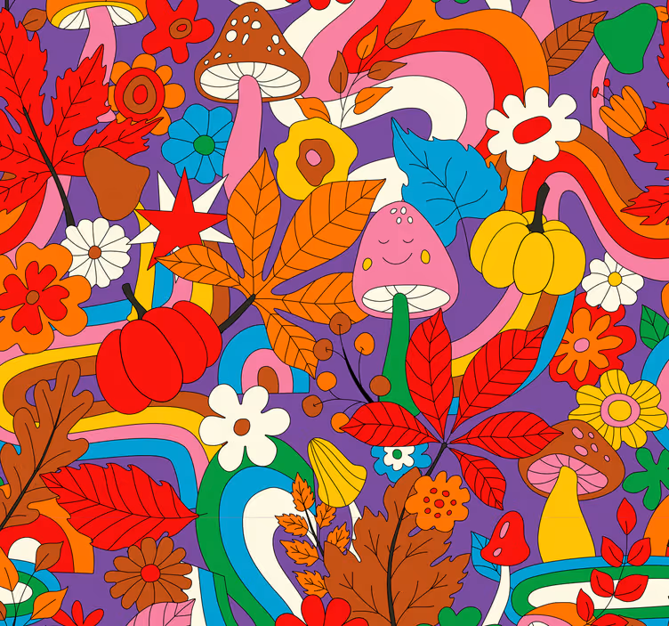 çiçek gücü retro desen duvar kağıdı - TenStickers