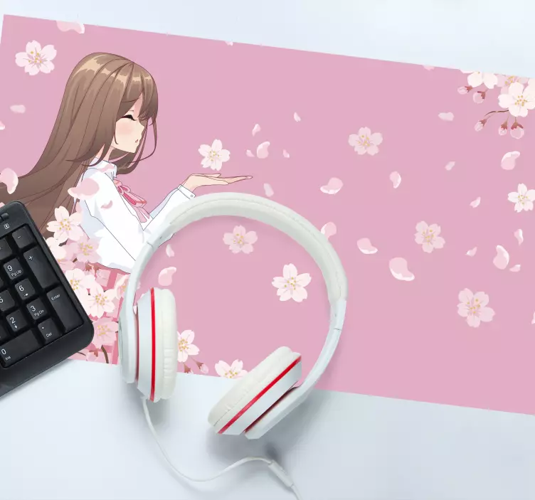 çiçekler anime fare altlığı ile pembe saçlı karakter - TenStickers