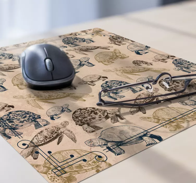 Kaplumbağalar bej renkli arka plan kaplumbağa mouse pad - TenStickers
