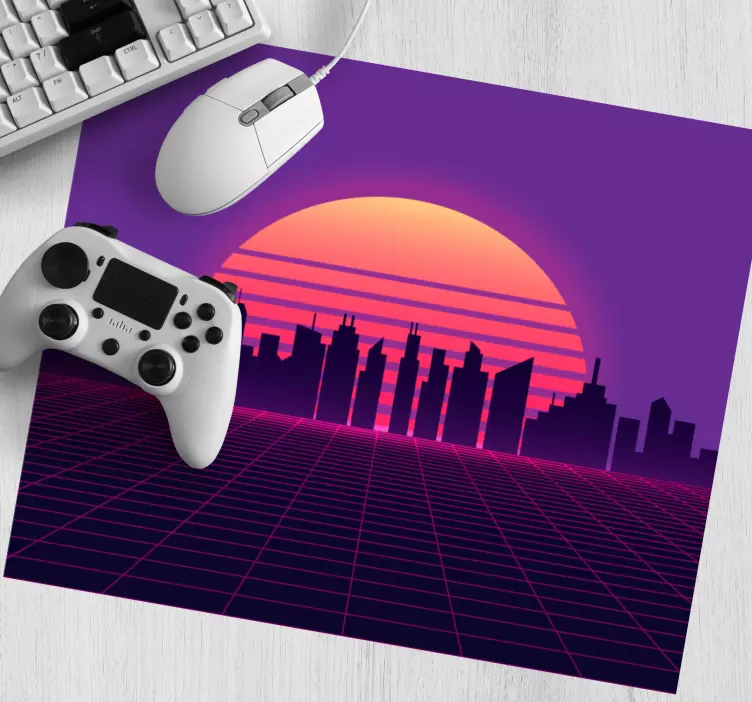 Neon gün batımı şehir manzarası oyun mouse pad - TenStickers