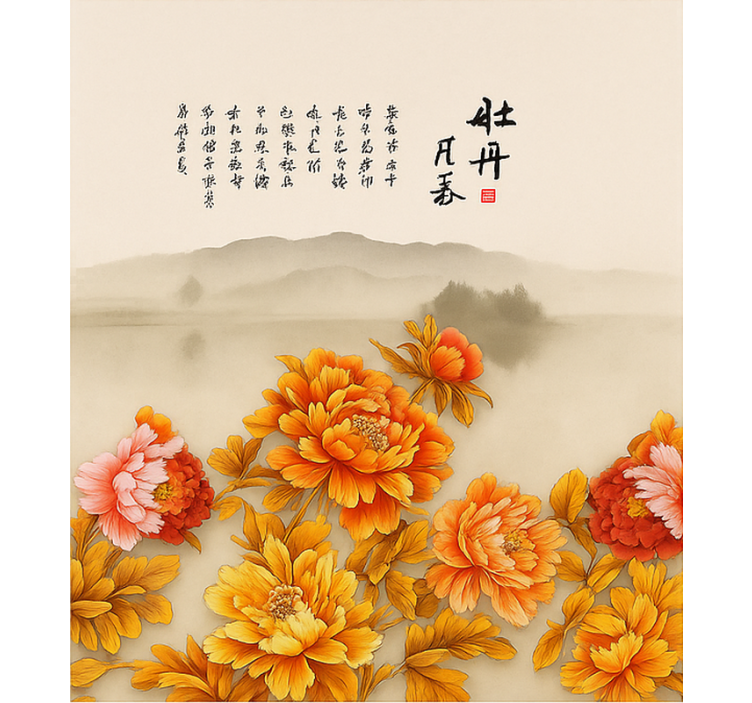 şakayık manzara sanatı oturma odası stor perde - TenStickers