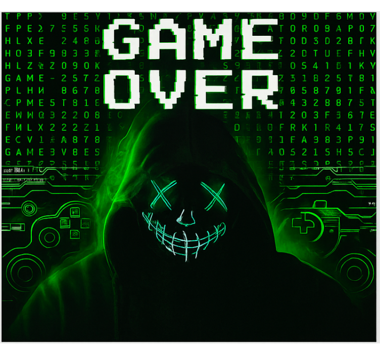Maskeli hacklenmiş game over geek desenli stor perde - TenStickers