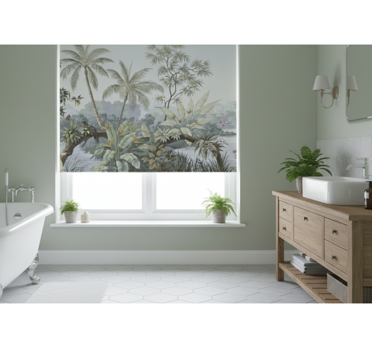 Ağaçlar stor perde tropik palmiye oazı - TenStickers