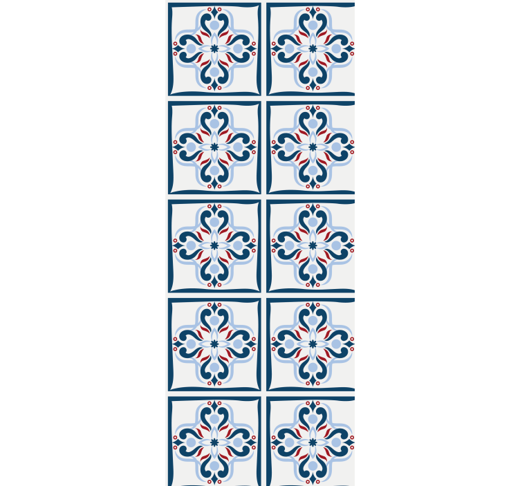 Mutfak stor perde - mavi ve kırmızı tipik portekiz seramiği - TenStickers