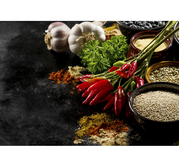 Siyah stor perde baharatlarla yemek pişirme - TenStickers