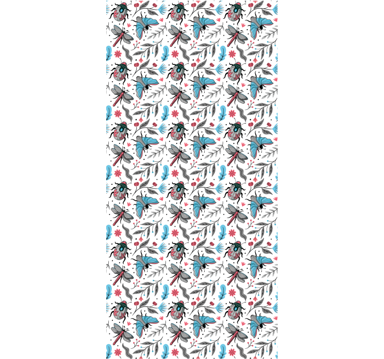 Kanatlı böcekler ve flora çiçekler ve bitkiler stor perde - TenStickers