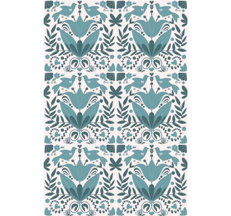 Kuşlu desen çiçekler ve bitkiler stor perde - TenStickers