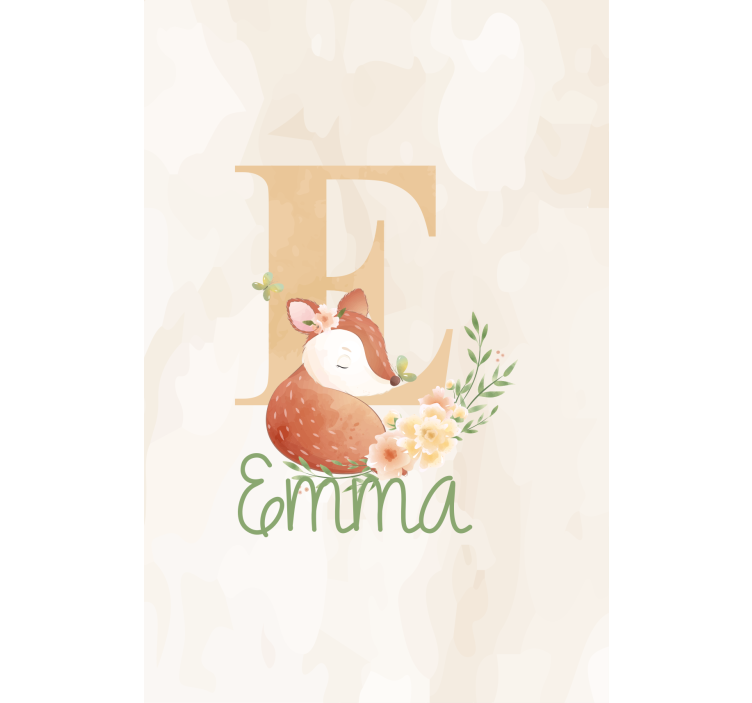 Baş harfi ve ismi olan tilki çocuk odası stor perde - TenStickers