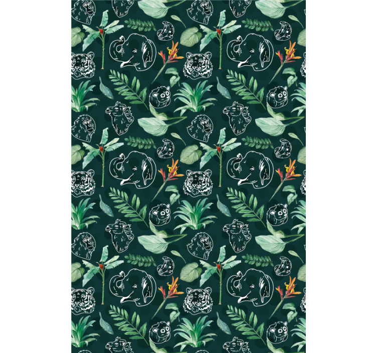 Hayvan çizimi çiçek hayvanlar stor perde - TenStickers