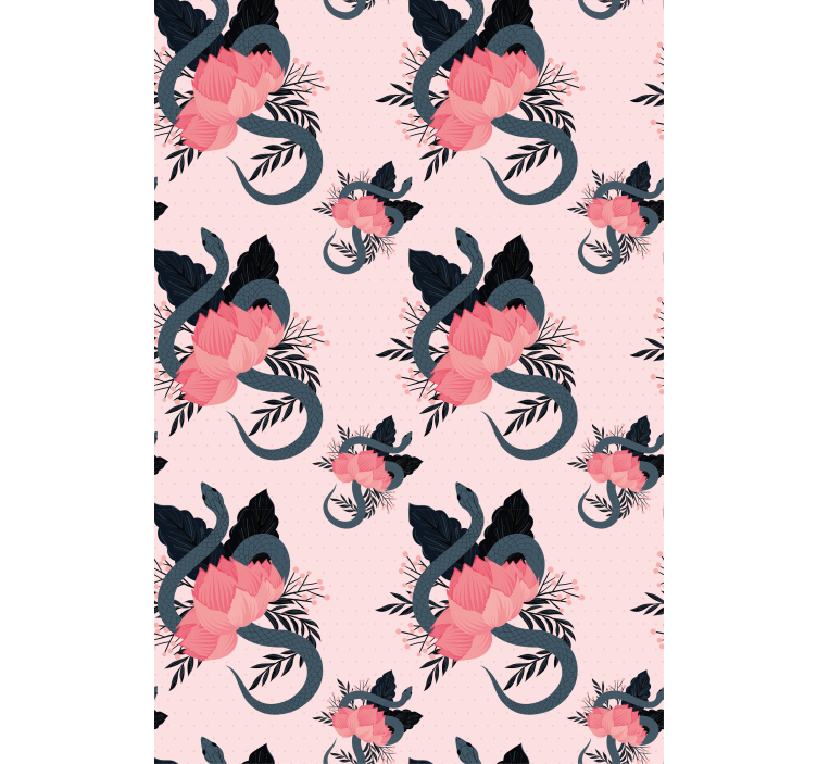 Pembe çiçekli yılan genç Stor perde - TenStickers