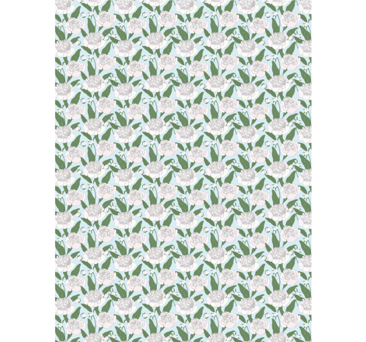 Beyaz şakayık deseni çiçekler ve bitkiler stor perde - TenStickers