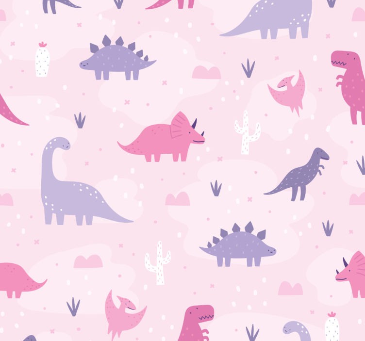 Pembe arka plan dinozor stor perde - TenStickers