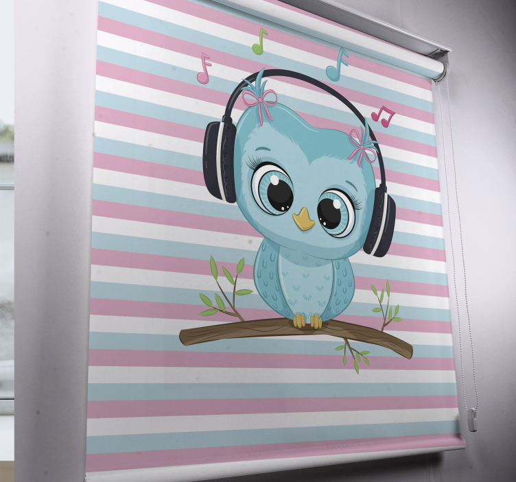 Müzikal baykuş illüstrasyon hayvanlar stor perde - TenStickers