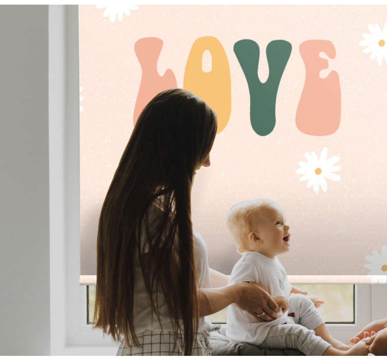 Aşk çiçek deseni metin ile stor perde - TenStickers