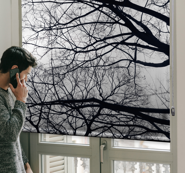 Beyaz ve gri ağaç Stor perde - TenStickers