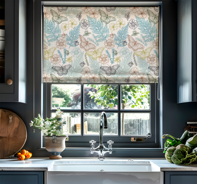 çiçek kelebekler kelebek stor perde - TenStickers