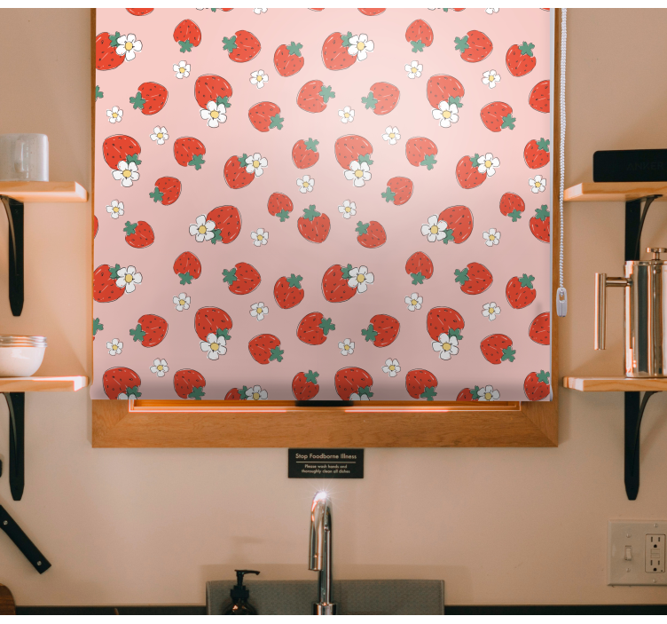 çiçekli çilek deseni meyve ve sebzeler stor perde - TenStickers