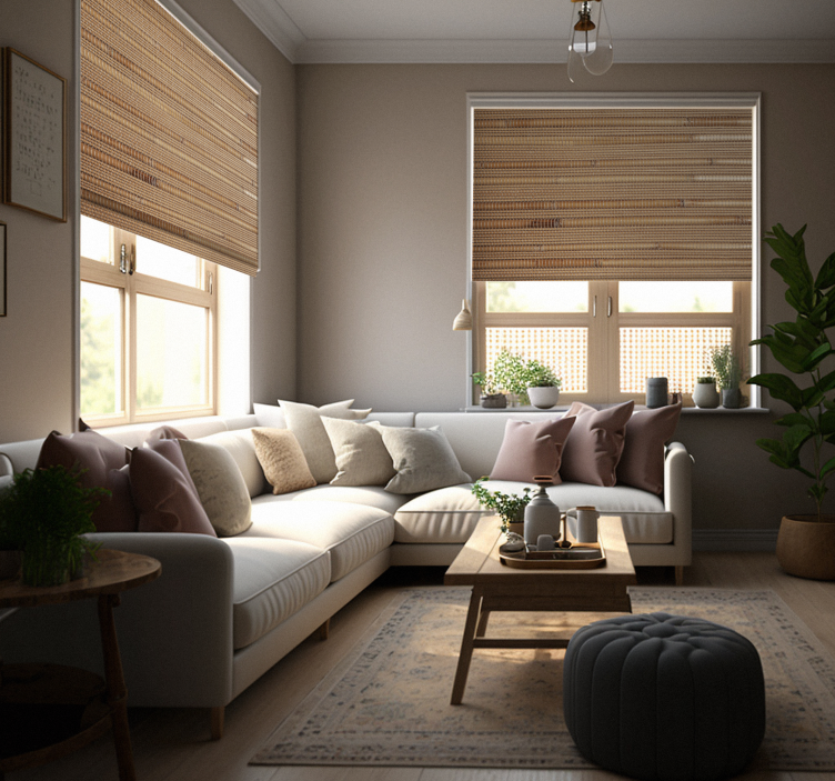 çizgili açık kahverengi plakalar rustik Stor perde - TenStickers