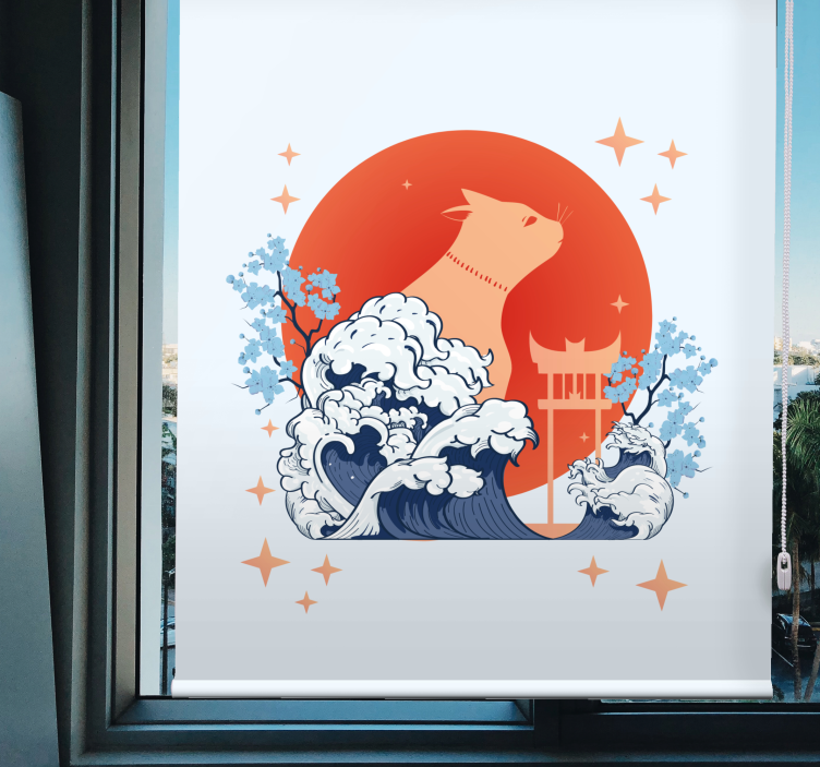 Dalgalı kedi hayvanlar stor perde - TenStickers