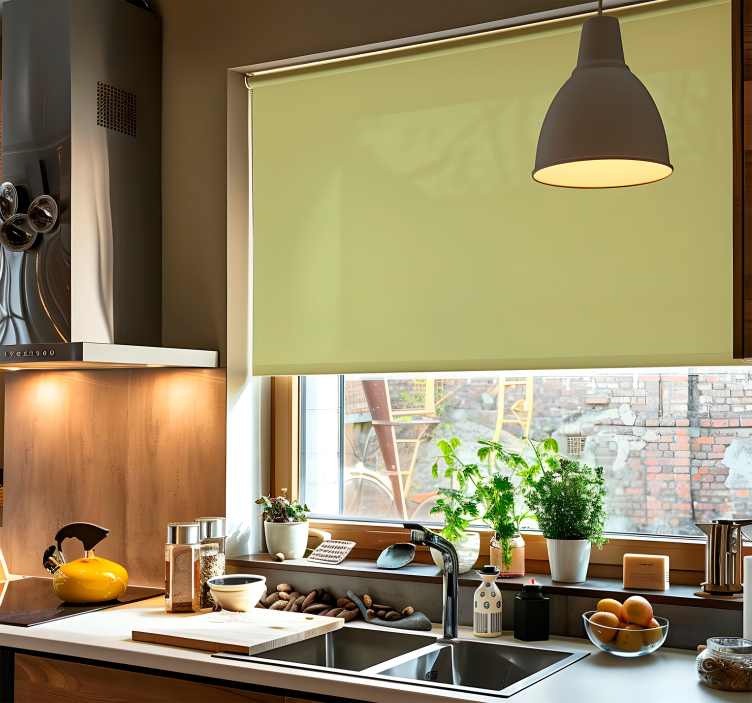 Düz zeytin tonları yeşil stor perde - TenStickers