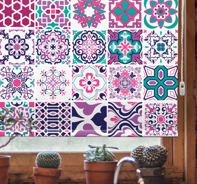 Geometrik fayans deseni doku ve desen stor perde - TenStickers