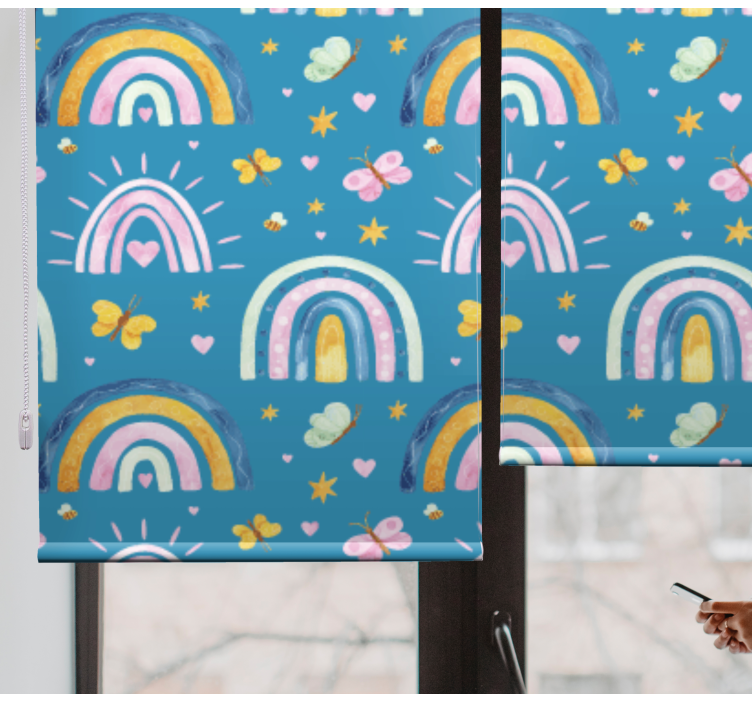Gökkuşağı kelebek tasarımı çocuk odası stor perde - TenStickers