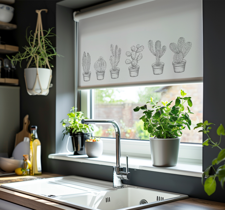 Gri tonları kaktüs stor perde - TenStickers