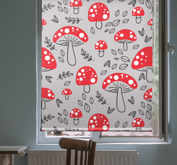 Gri ve kırmızı mantar çiçekleri ve bitki Stor perdeler - TenStickers