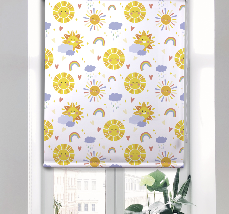 Güneşli bulutlar ve gökkuşağı çocuk odası stor perde - TenStickers