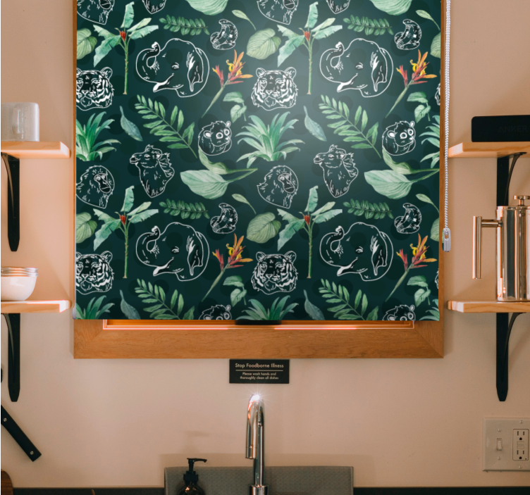 Hayvan çizimi çiçek hayvanlar stor perde - TenStickers