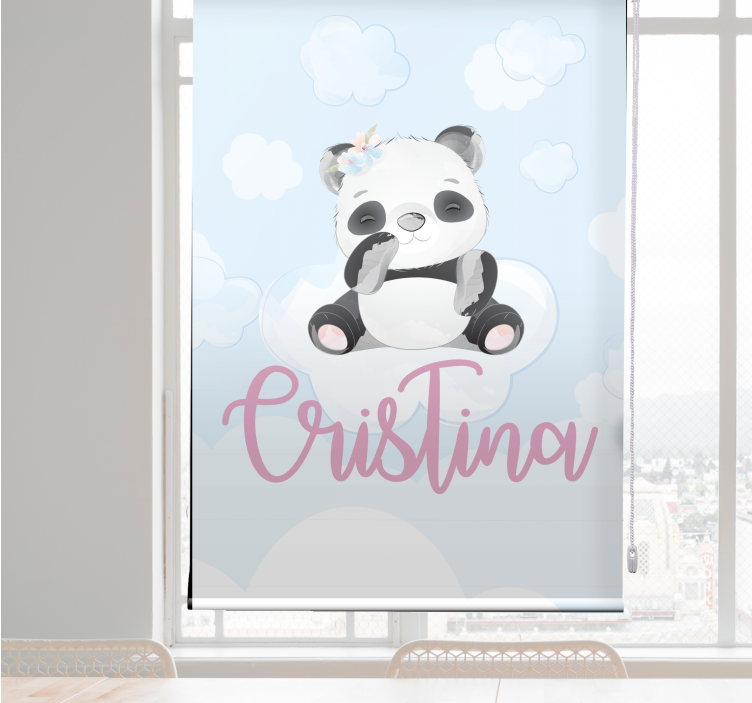 Ismiyle oturan bebek panda çocuk odası stor perde - TenStickers