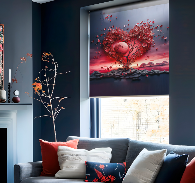 Kalp ağacı romantik stor perde - TenStickers