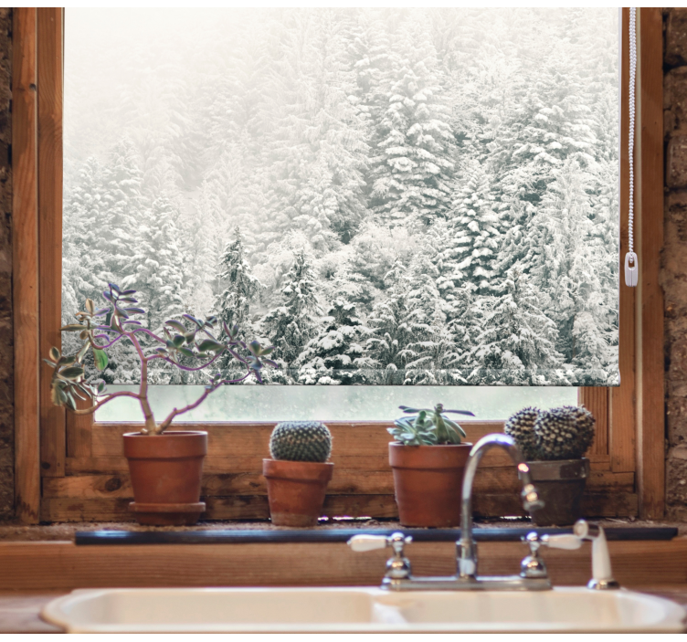 Karla kaplı çamlar ağaçlar stor perde - TenStickers