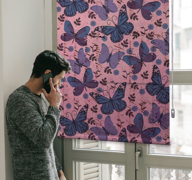 Pembe artalanları kelebek stor perde - TenStickers