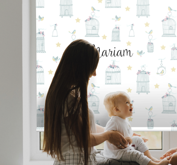 Isimli kuş kafesleri bebek odası stor perde - TenStickers