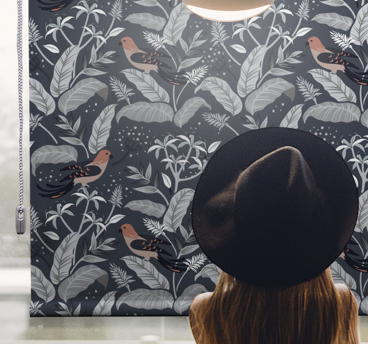 Kuş yaprakları deseni çiçekler ve bitkiler stor perde - TenStickers