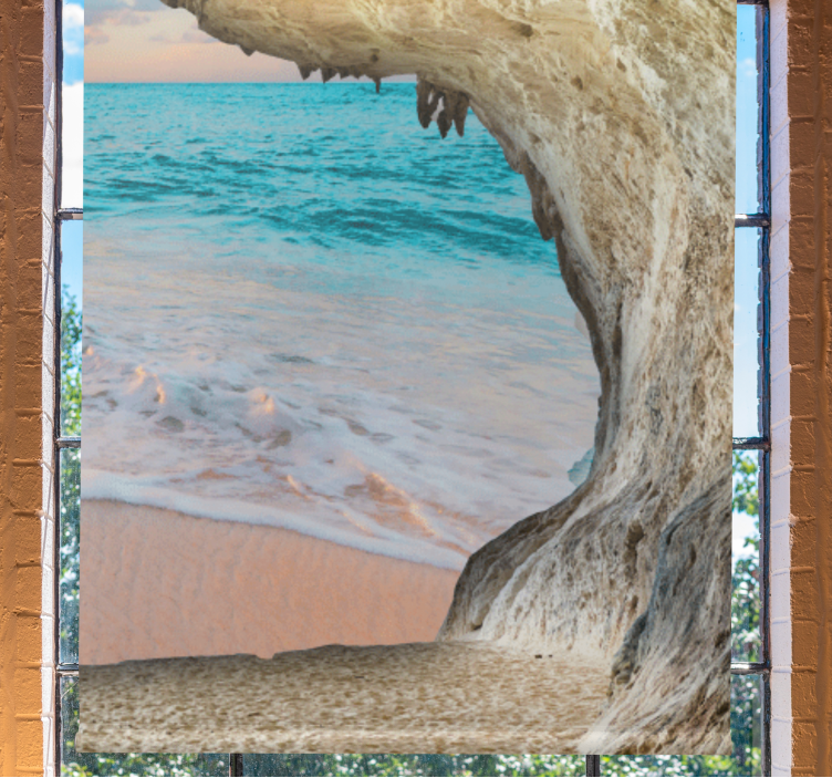 Mağara plaj manzarası stor perde - TenStickers