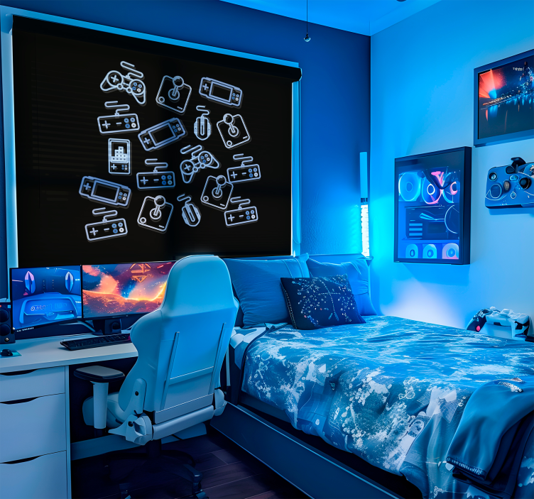 Mavi kontroller geek desenli stor perde - TenStickers