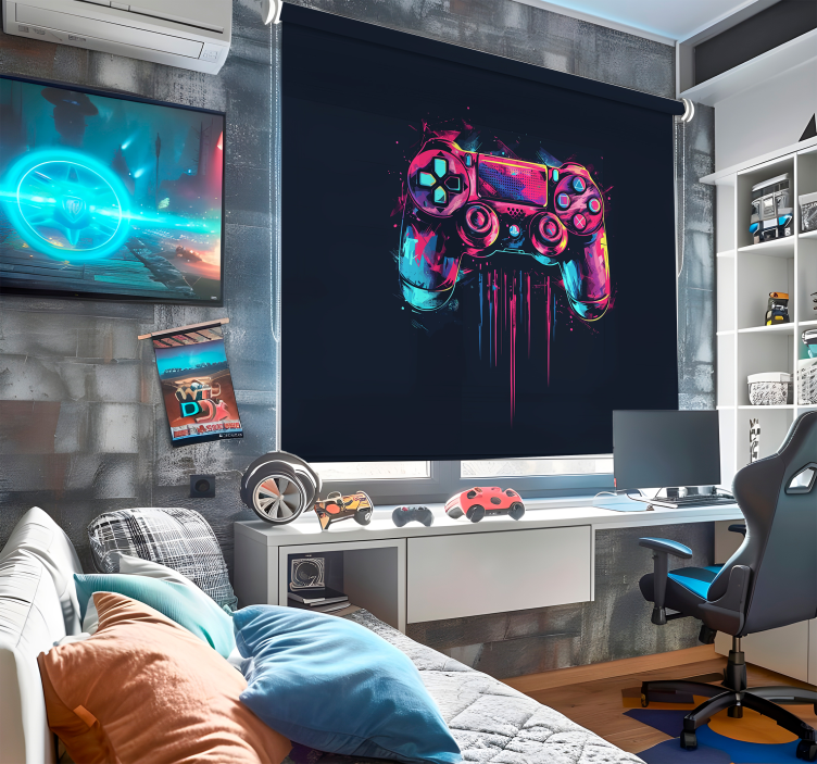 Mavi ve pembe kontrol geek desenli stor perde - TenStickers