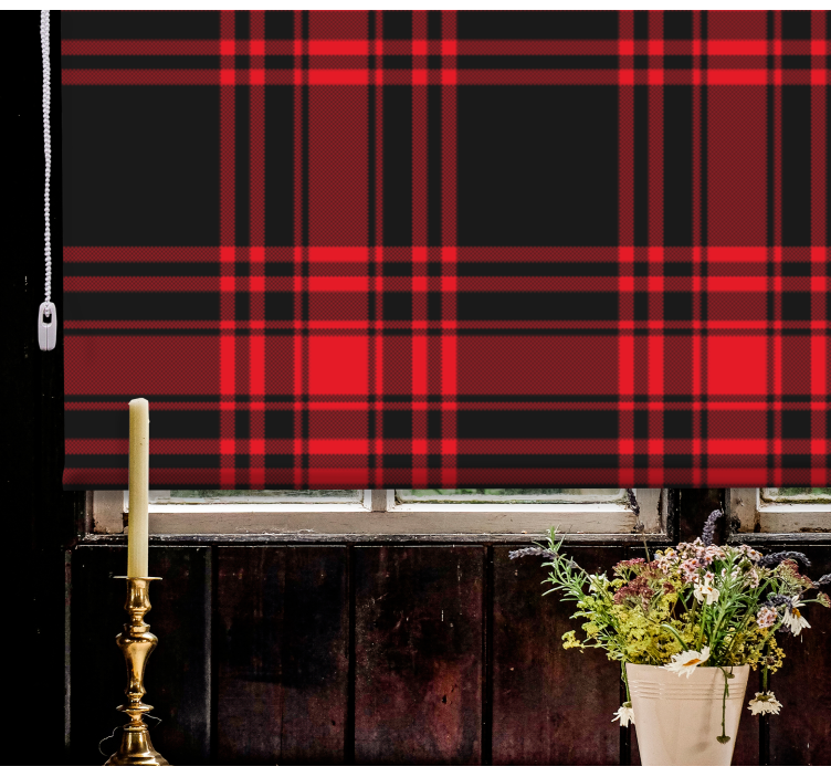 Menzies tartan siyah kırmızı onay modern Stor perde - TenStickers