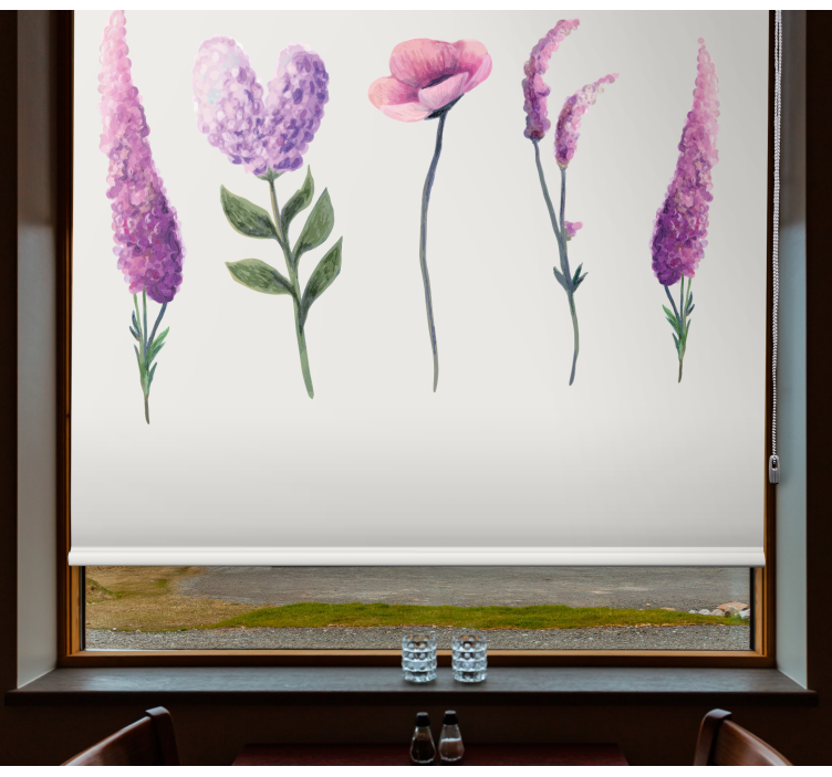 Mor çiçek çizimleri çiçek Stor perde - TenStickers