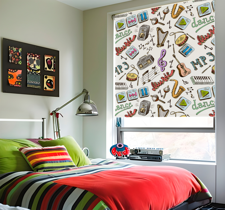 Müzik deseni eğlenceli stor perde - TenStickers