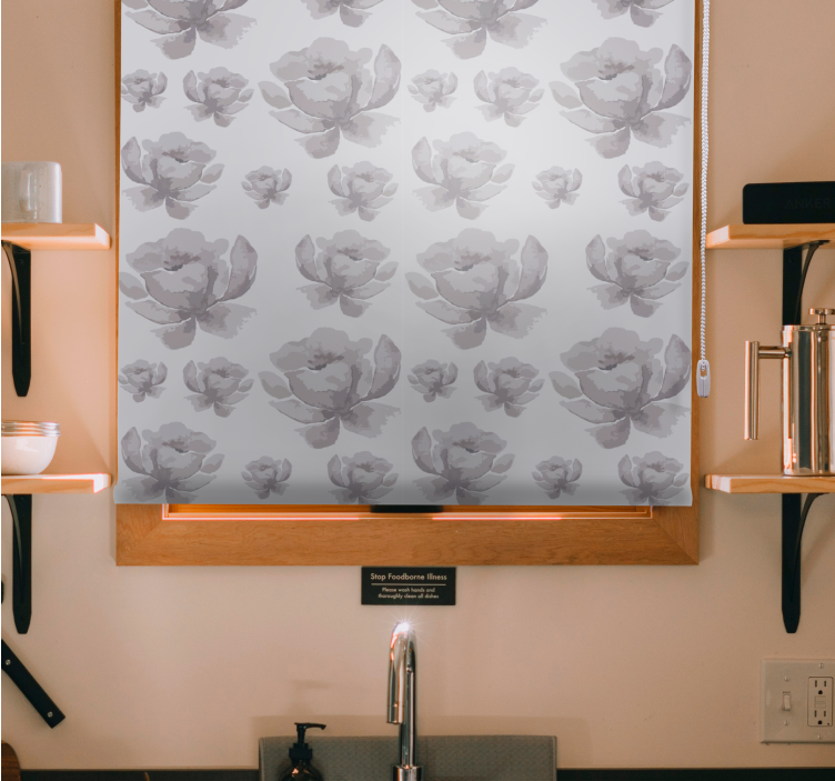 Gri narin tasarım çiçekler ve bitkiler stor perde - TenStickers