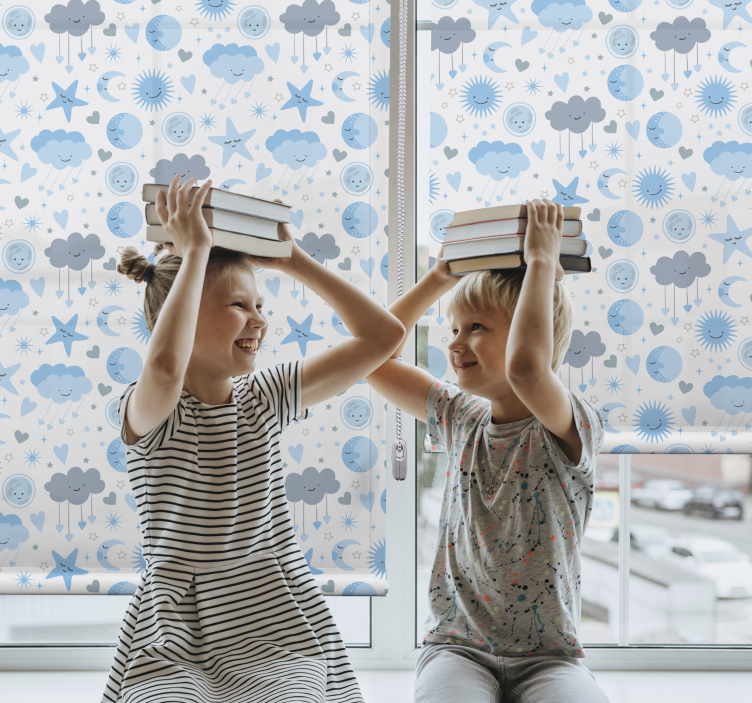 Mavi yıldızlı desen bulutlar stor perde - TenStickers