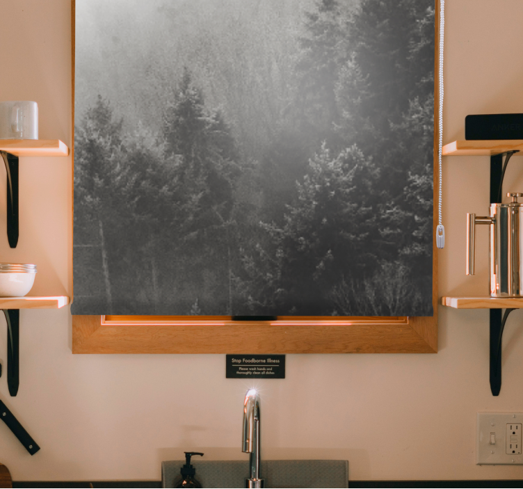 Gri orman silüeti ağaçlar stor perde - TenStickers