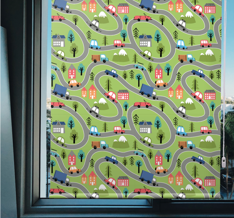 Renkli araç yolları çocuk odası stor perde - TenStickers