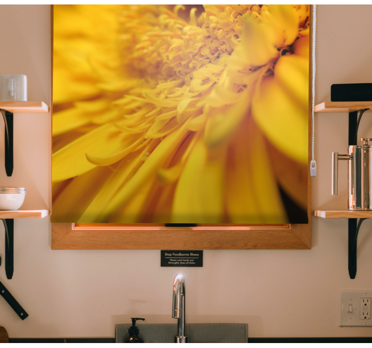 Sarı ayçiçeği portre çiçek Stor perde - TenStickers