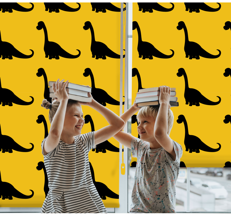 Sarı modern Stor perde üzerinde siyah brachiosaures - TenStickers