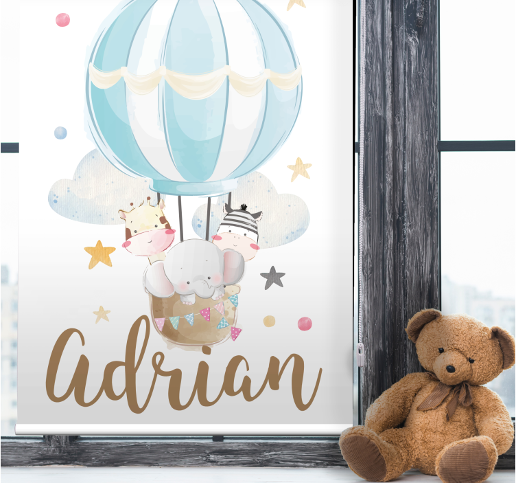 Yıldızlar ve bulutlar ile balon üzerinde hayvanlar Stor perde - TenStickers